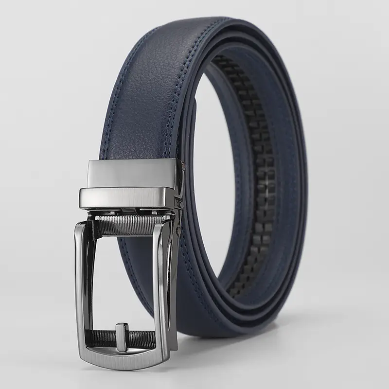 Men Fake Pin Buckle Belt Automatic Two-Layer Cowhide Black - Image 2
