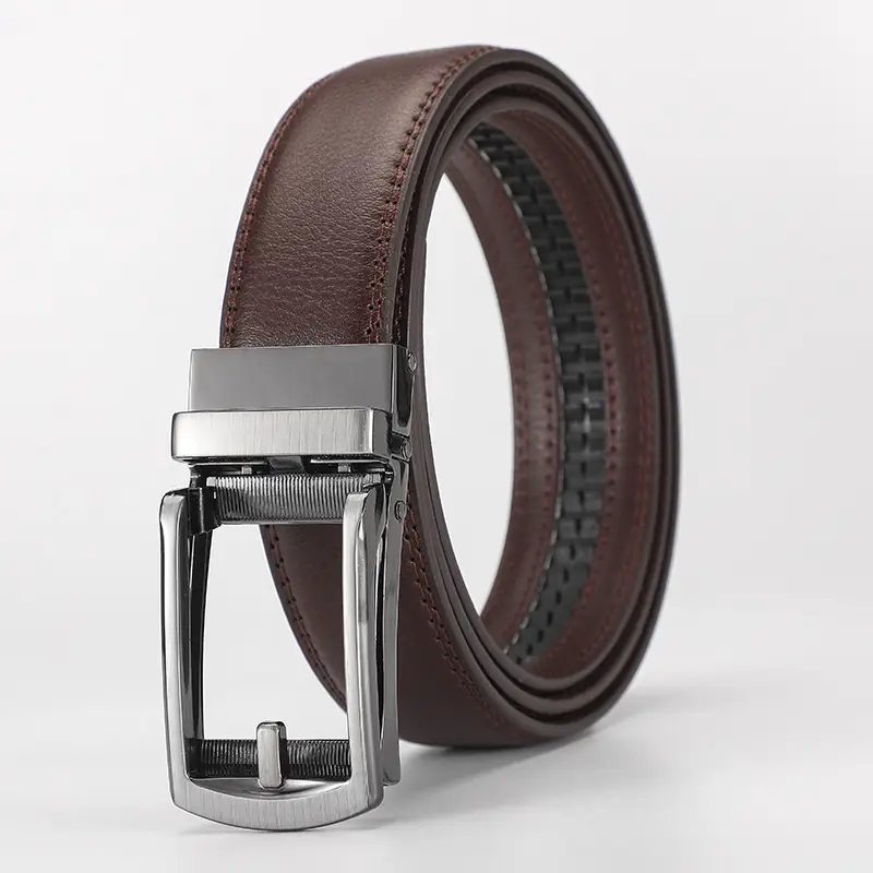 Men Fake Pin Buckle Belt Automatic Two-Layer Cowhide Black - Image 5
