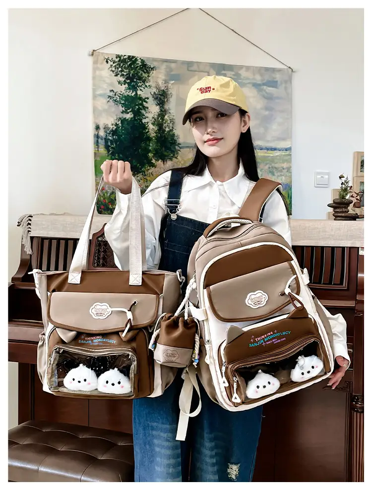 Cute Cat Design Crossbody Backpack Set for Girls — feature 13