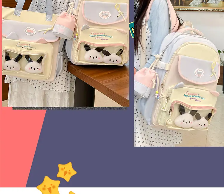 Cute Cat Design Crossbody Backpack Set for Girls — feature 2