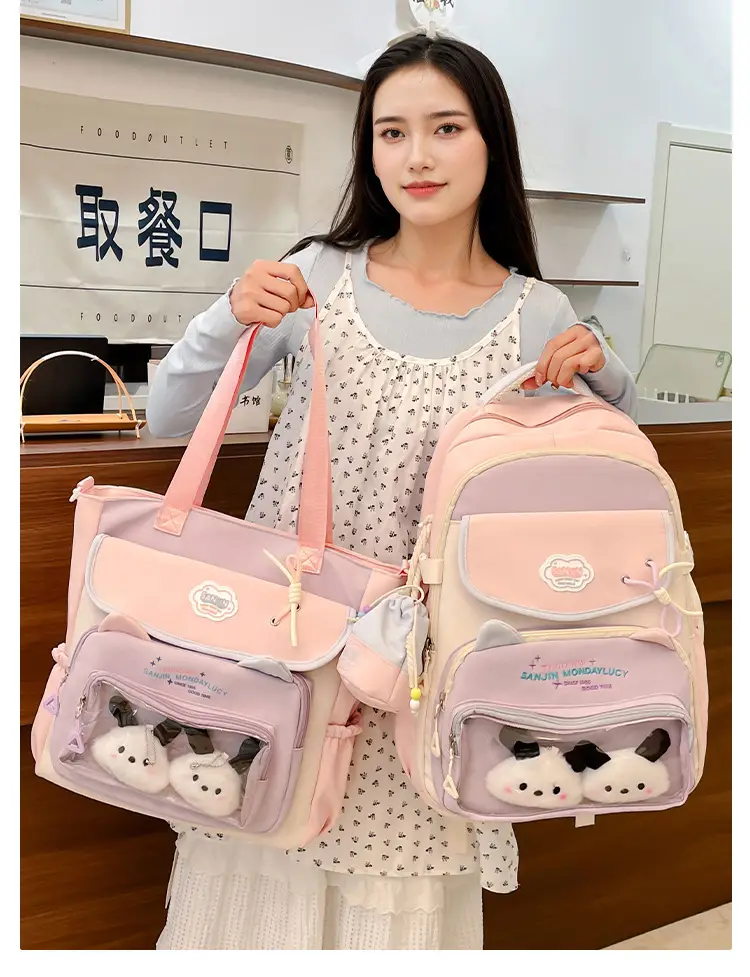 Cute Cat Design Crossbody Backpack Set for Girls — feature 23