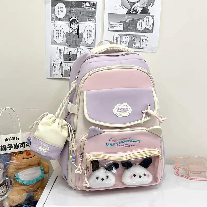 Cute Cat Design Crossbody Backpack Set for Girls - Image 8