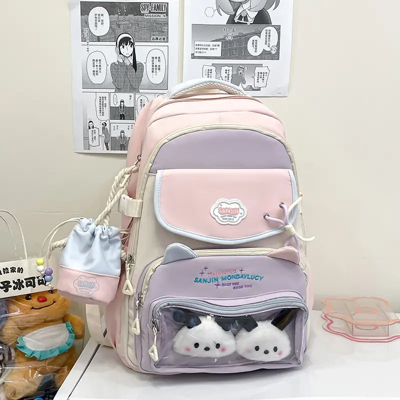 Cute Cat Design Crossbody Backpack Set for Girls - Image 4
