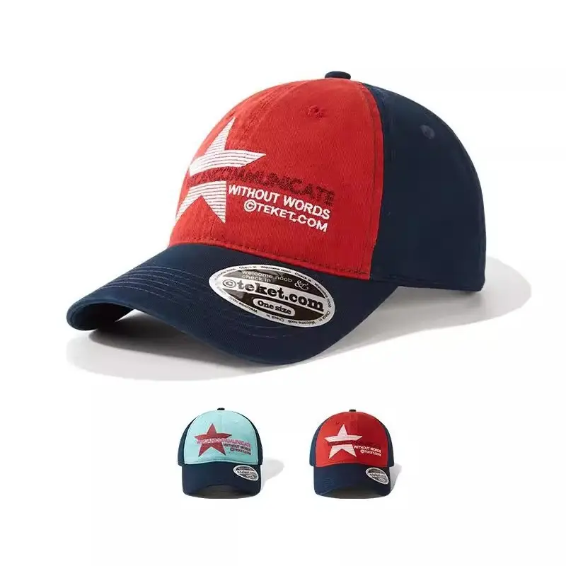 American Retro Letter Embroidery Baseball Cap Light Blue Navy - Image 4
