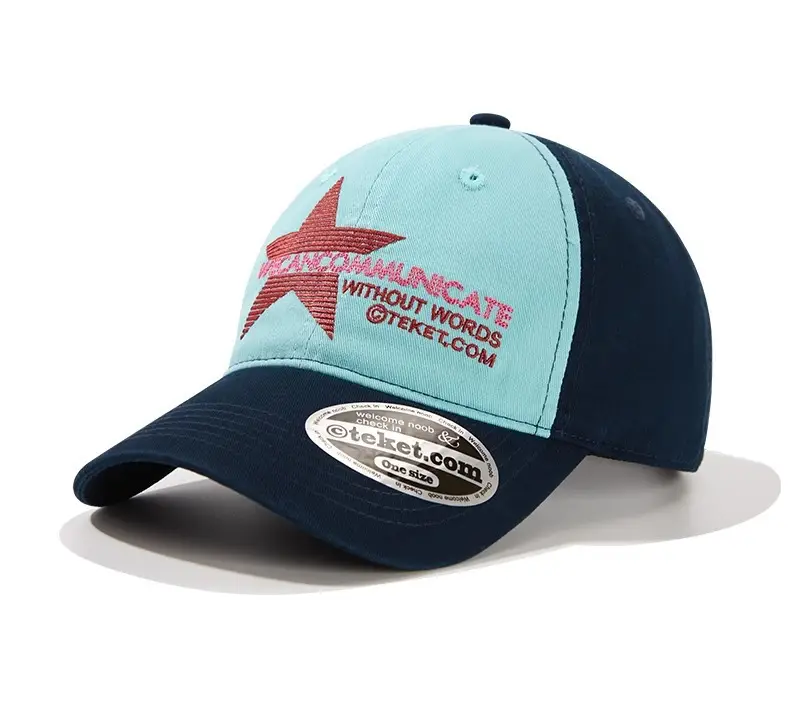 American Retro Letter Embroidery Baseball Cap Light Blue Navy — feature 19