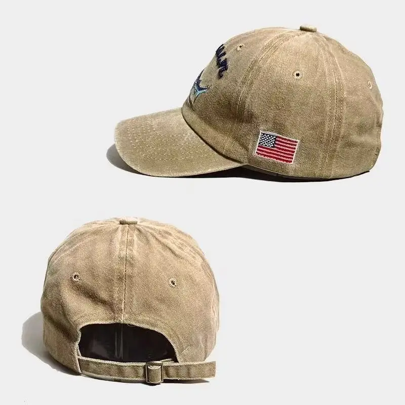 Men's American Flag Embroidered Baseball Cap Tan - Image 9