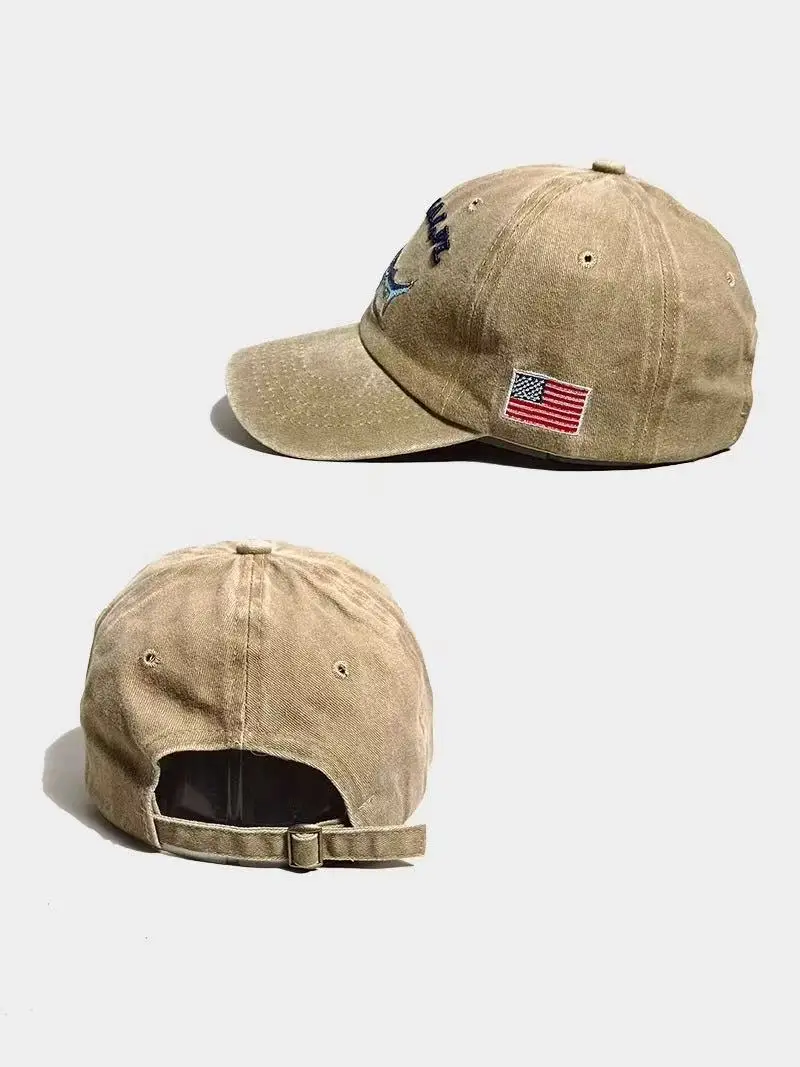 Men's American Flag Embroidered Baseball Cap Tan — feature 6