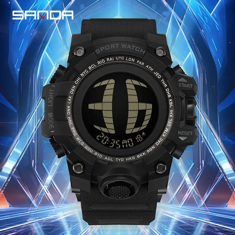 Sanda Sport Watch Orange Strap Waterproof Multi-Functional Sports Watch