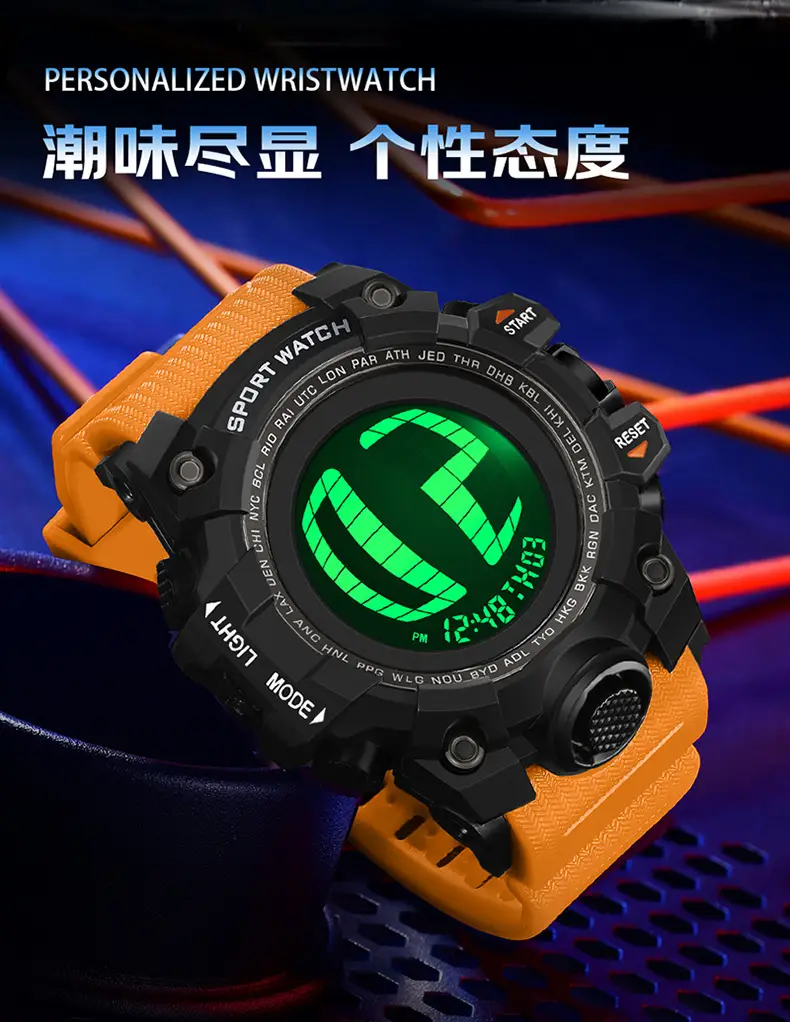 Sanda Sport Watch Orange Strap Waterproof Multi-Functional Sports Watch — feature 18