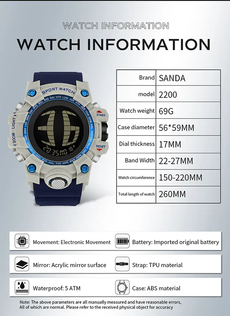 Sanda Sport Watch Orange Strap Waterproof Multi-Functional Sports Watch — feature 29