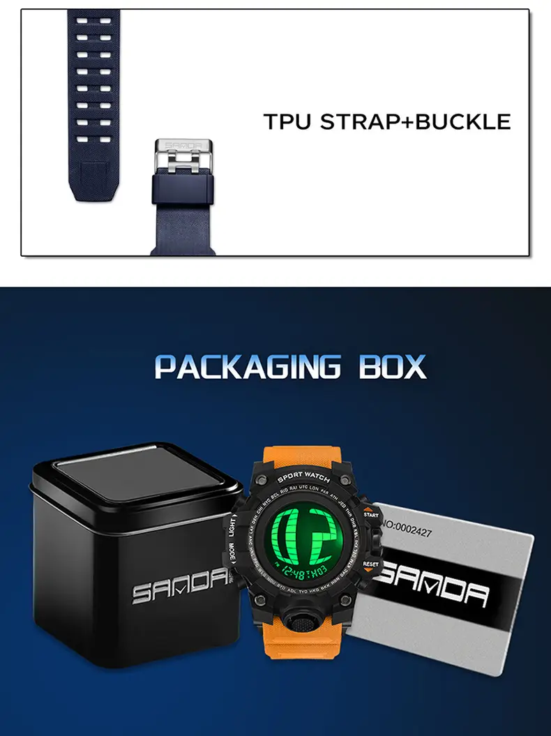 Sanda Sport Watch Orange Strap Waterproof Multi-Functional Sports Watch — feature 42
