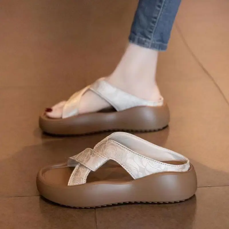 Platform Thick-Soled Sandals for Women's Summer Outer Wear 2025 New Chinese Style with Skirt Embroidered Casual Beach Slippers - Image 5