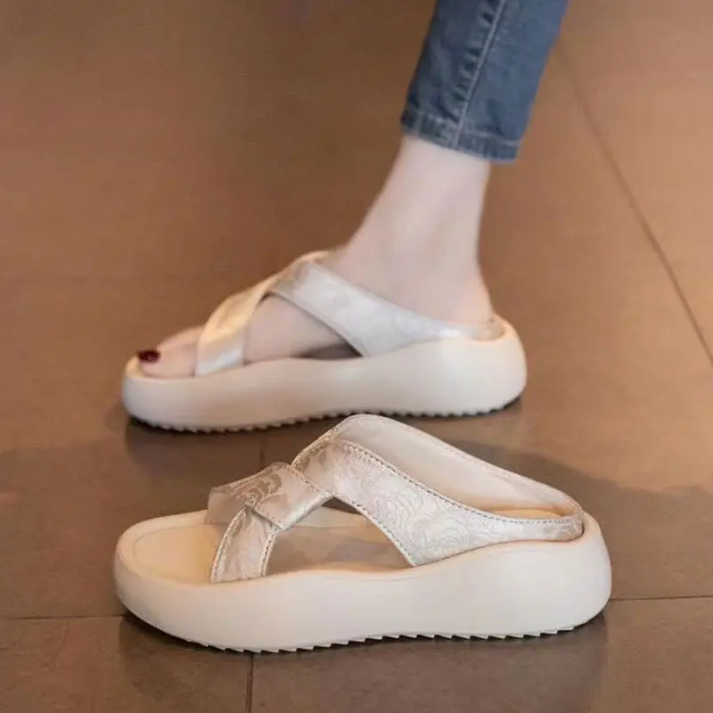 Platform Thick-Soled Sandals for Women's Summer Outer Wear 2025 New Chinese Style with Skirt Embroidered Casual Beach Slippers - Image 6