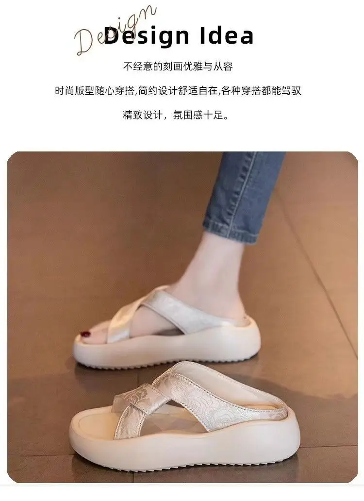 Platform Thick-Soled Sandals for Women's Summer Outer Wear 2025 New Chinese Style with Skirt Embroidered Casual Beach Slippers — feature 11