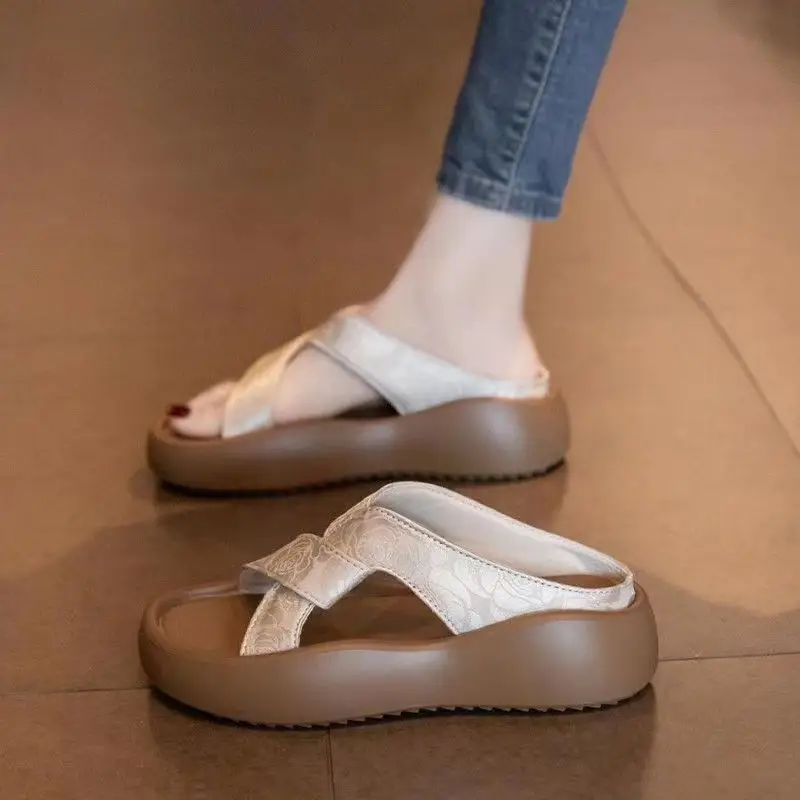Platform Thick-Soled Sandals for Women's Summer Outer Wear 2025 New Chinese Style with Skirt Embroidered Casual Beach Slippers — feature 7