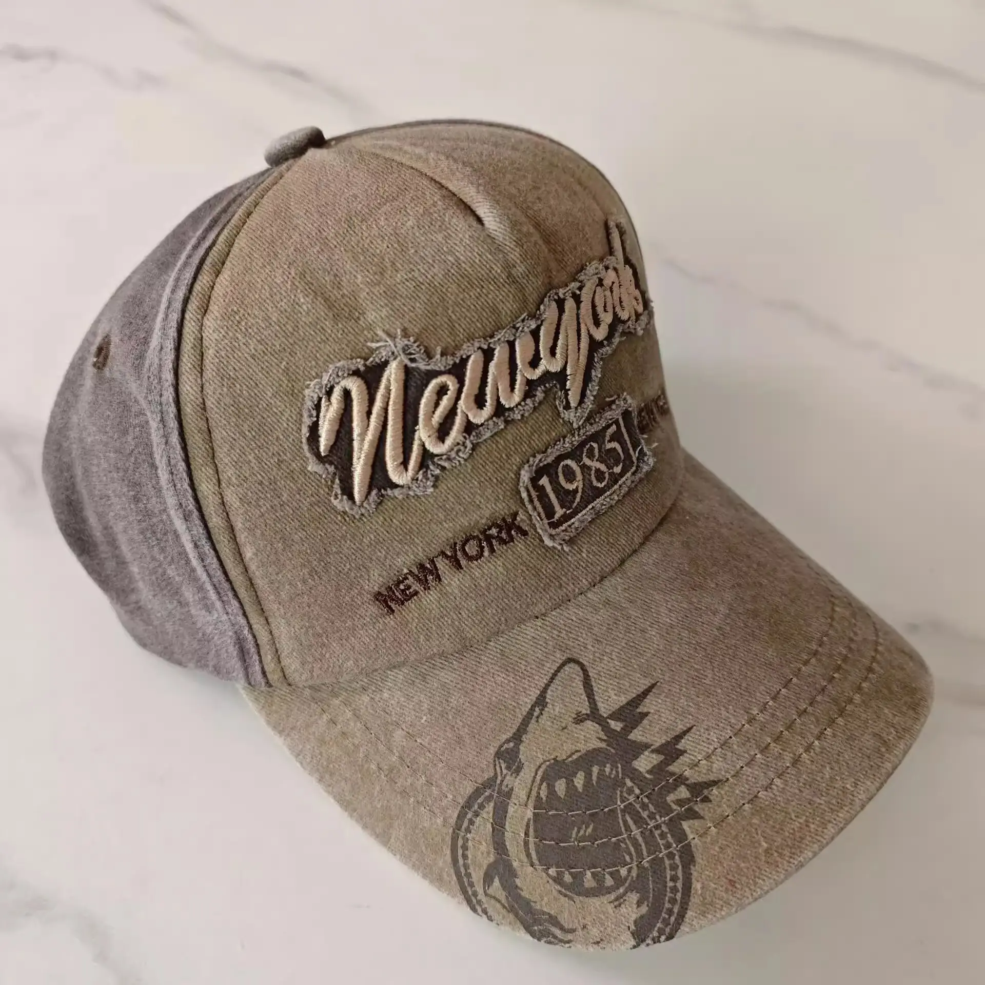 Vintage Duckbill Sun Hat with Letter Embroidery - Image 9