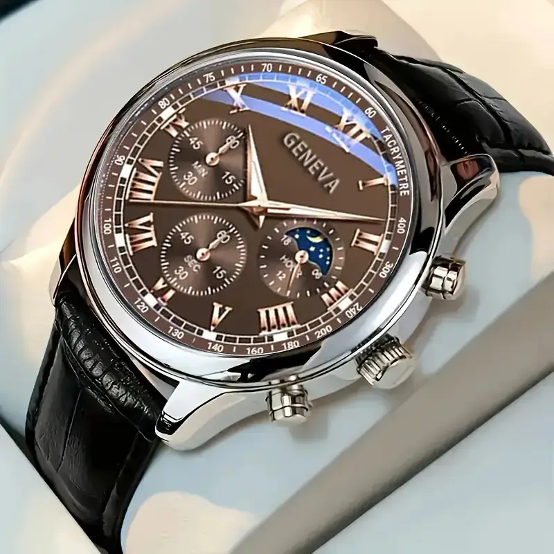 Cross-border explosions men's watches business automatic watches glass quartz watches fake three-eye men's watches wholesale — feature 7