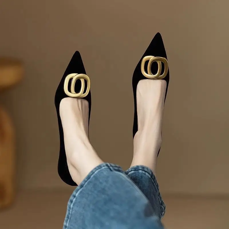 2026 Spring and Autumn French-Style High-Heeled Shoes for Women, Pointed Toe, Shallow Mouth, Elegant Black Commuting Mid-Heel Professional Stiletto Work Shoes - Image 2