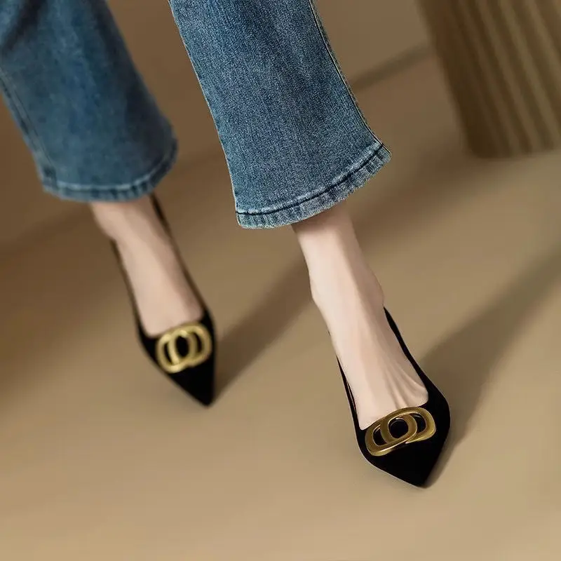 2026 Spring and Autumn French-Style High-Heeled Shoes for Women, Pointed Toe, Shallow Mouth, Elegant Black Commuting Mid-Heel Professional Stiletto Work Shoes - Image 3