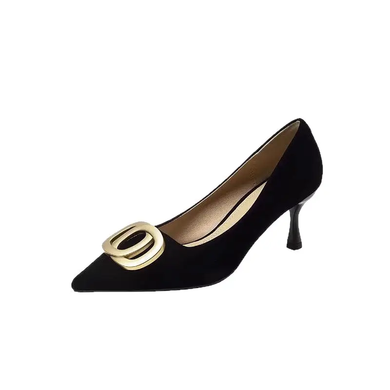 2026 Spring and Autumn French-Style High-Heeled Shoes for Women, Pointed Toe, Shallow Mouth, Elegant Black Commuting Mid-Heel Professional Stiletto Work Shoes - Image 5
