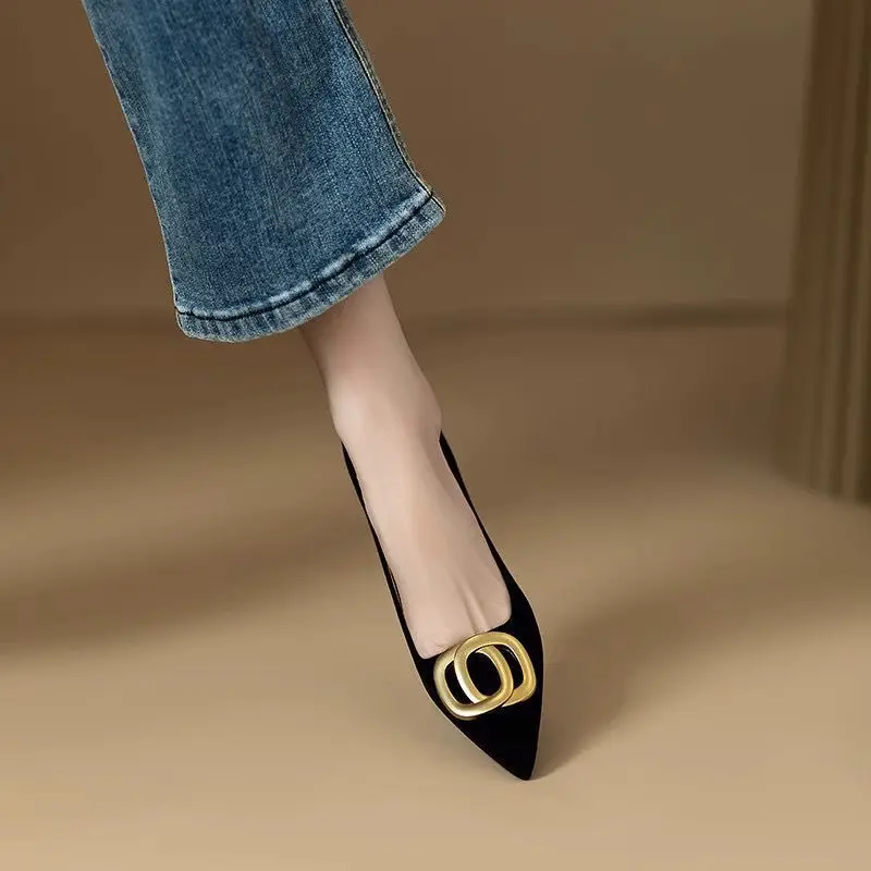 2026 Spring and Autumn French-Style High-Heeled Shoes for Women, Pointed Toe, Shallow Mouth, Elegant Black Commuting Mid-Heel Professional Stiletto Work Shoes — feature 5