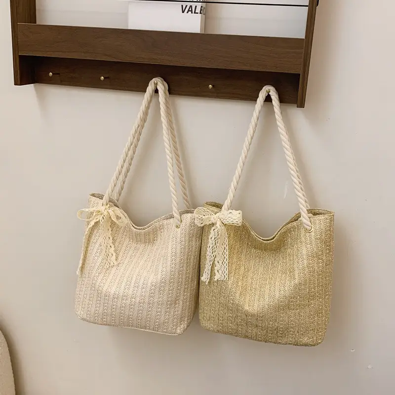 Women Straw Bow Bag 2025 Summer Lace Handle - Image 6