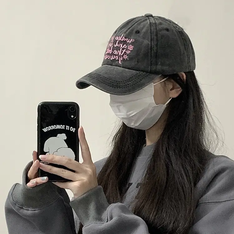 Women Vintage Washed Baseball Cap Sunshade Pink Embroidered - Image 7
