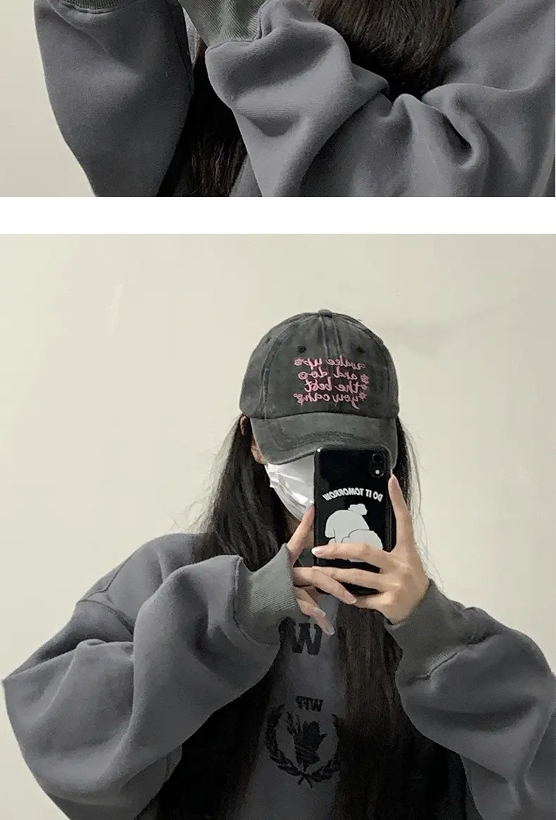 Women Vintage Washed Baseball Cap Sunshade Pink Embroidered — feature 10