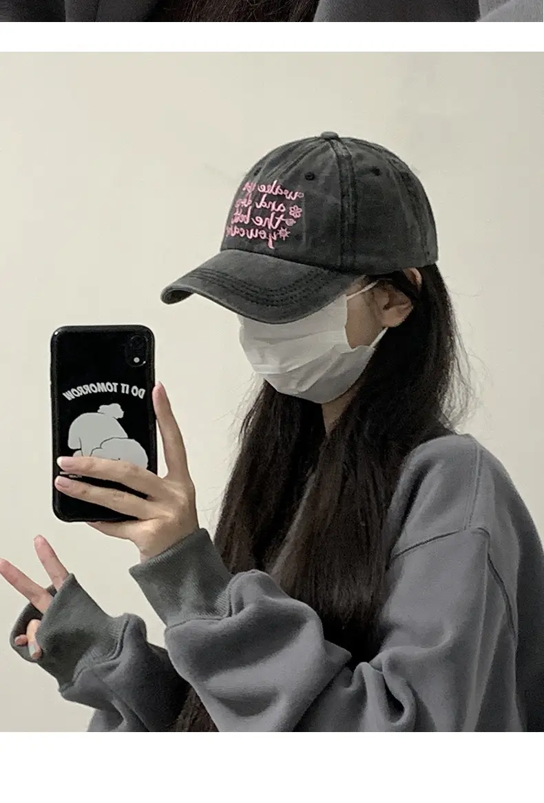 Women Vintage Washed Baseball Cap Sunshade Pink Embroidered — feature 12