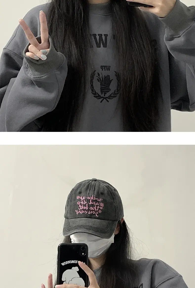 Women Vintage Washed Baseball Cap Sunshade Pink Embroidered — feature 8