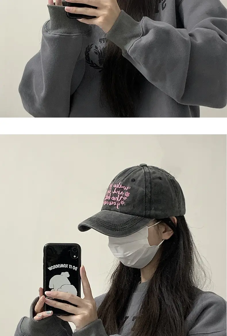 Women Vintage Washed Baseball Cap Sunshade Pink Embroidered — feature 9