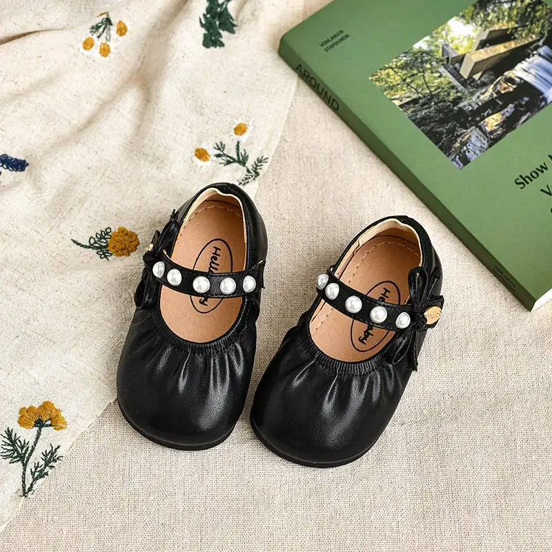 2025 Spring Baby Girls Pearl Leather Shoes