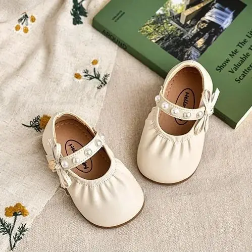 2025 Spring Baby Girls Pearl Leather Shoes