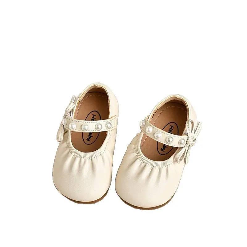 2025 Spring Baby Girls Pearl Leather Shoes