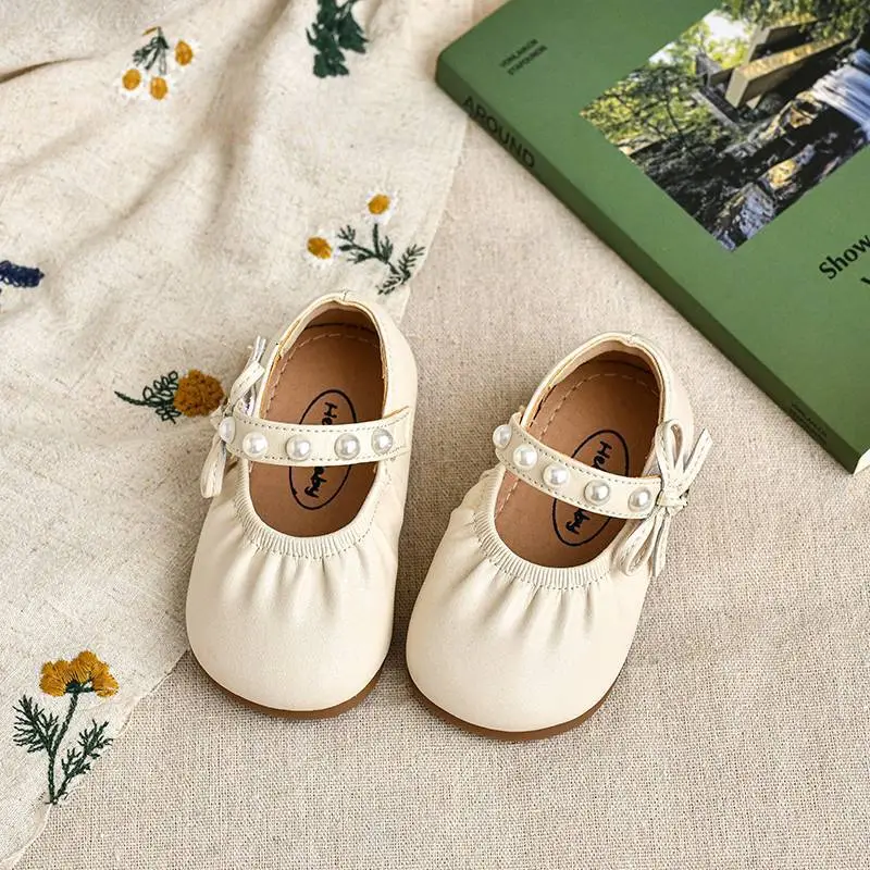 2025 Spring Baby Girls Pearl Leather Shoes