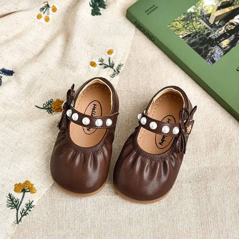 2025 Spring Baby Girls Pearl Leather Shoes