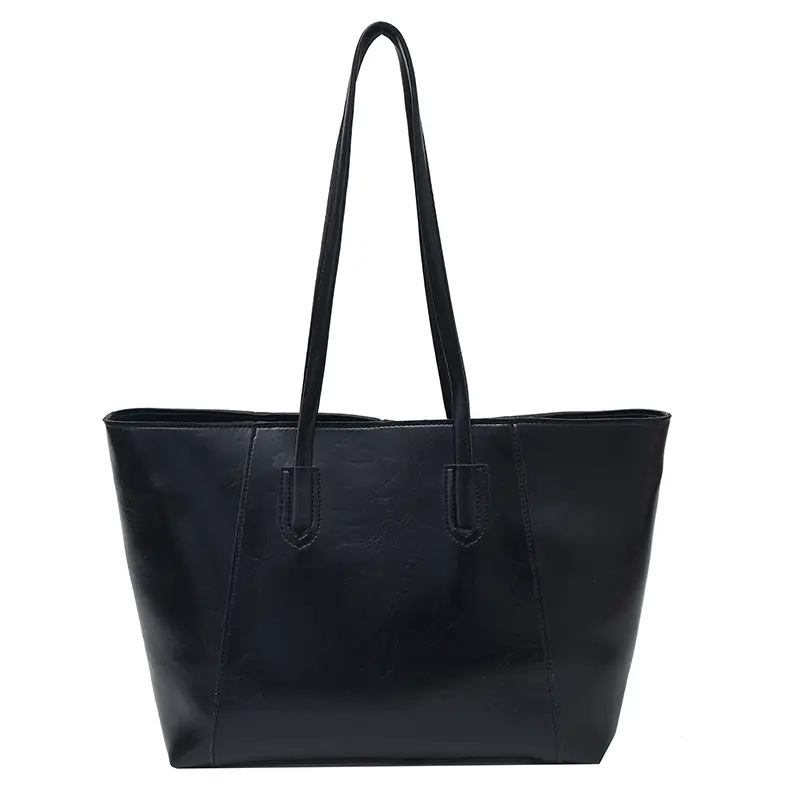 Women Large Leather Shoulder Bag Brown Black - Image 9