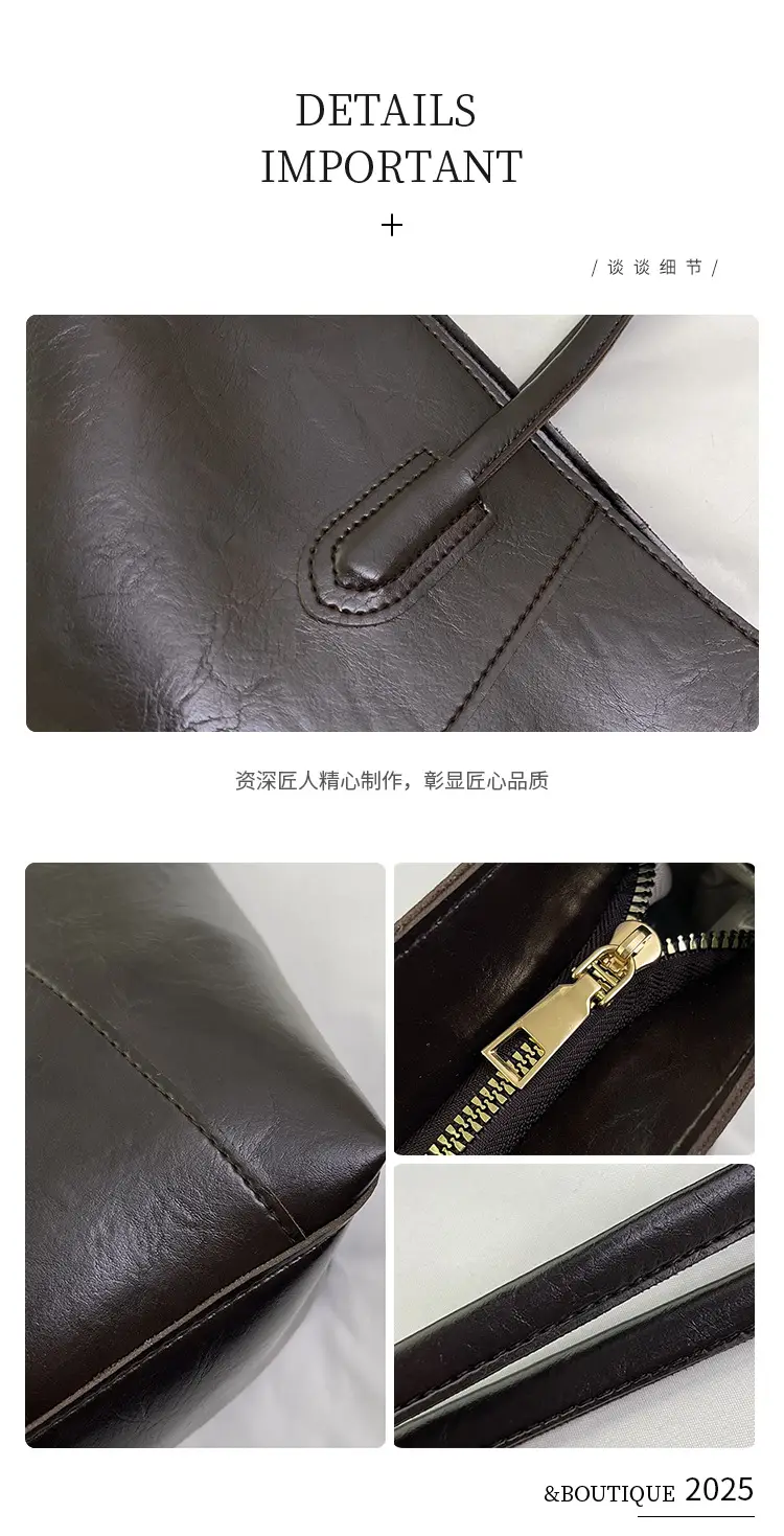 Women Large Leather Shoulder Bag Brown Black — feature 3