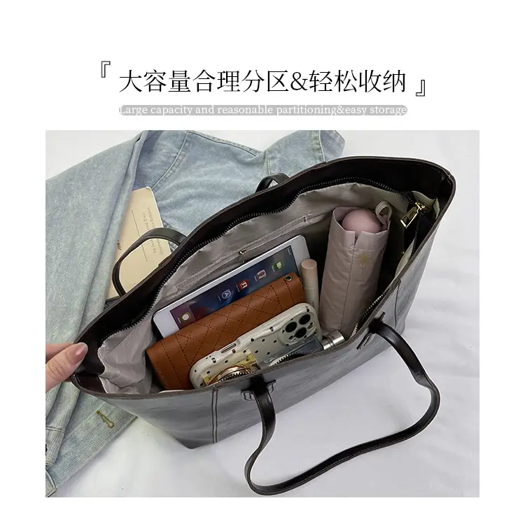 Women Large Leather Shoulder Bag Brown Black — feature 4