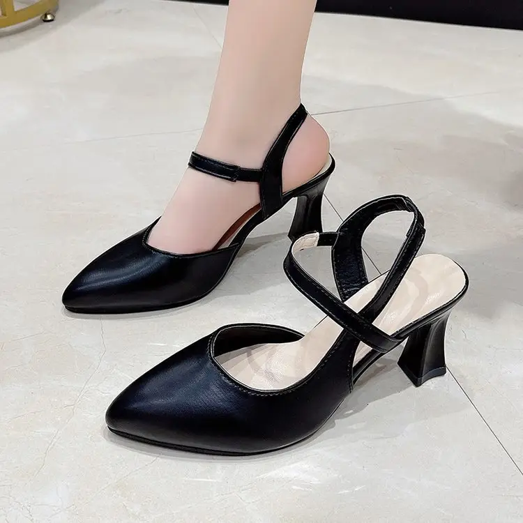 2023 Summer New Pointed Baotou Shoes with Mother Sandals Soft Leather High Heels for Women