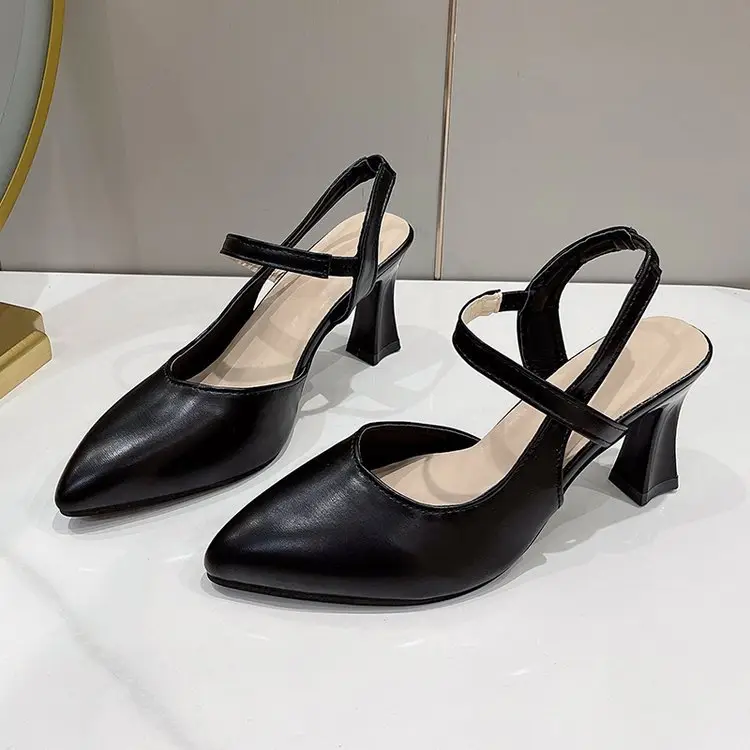 2023 Summer New Pointed Baotou Shoes with Mother Sandals Soft Leather High Heels for Women
