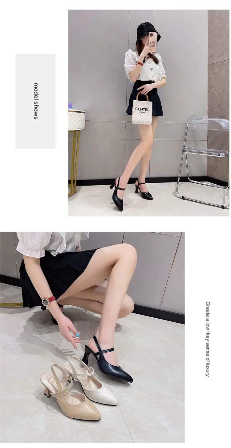 2023 Summer New Pointed Baotou Shoes with Mother Sandals Soft Leather High Heels for Women — feature 7