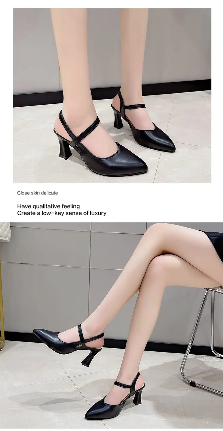 2023 Summer New Pointed Baotou Shoes with Mother Sandals Soft Leather High Heels for Women — feature 9