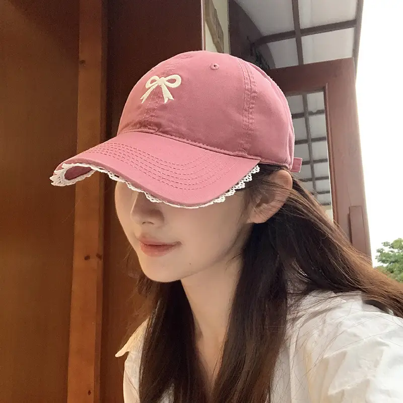 Women Bow Baseball Cap with Lace Trim & Wide Brim - Image 6