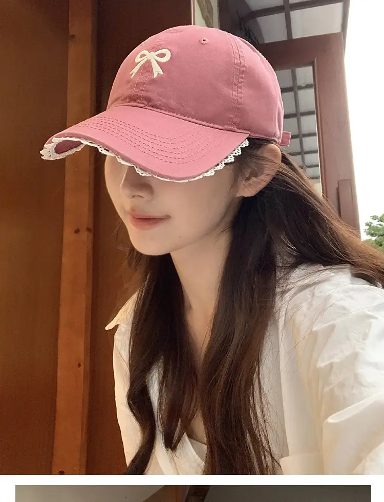 Women Bow Baseball Cap with Lace Trim & Wide Brim — feature 3