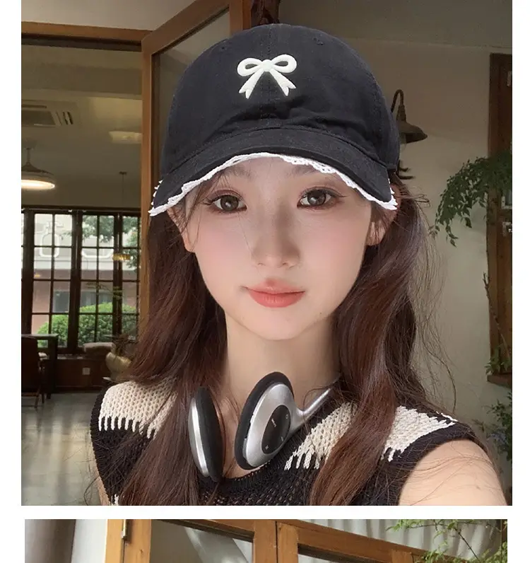 Women Bow Baseball Cap with Lace Trim & Wide Brim — feature 4