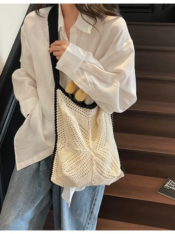 Women's Cross-Crochet Hollow Square Tassel Bag - Image 7