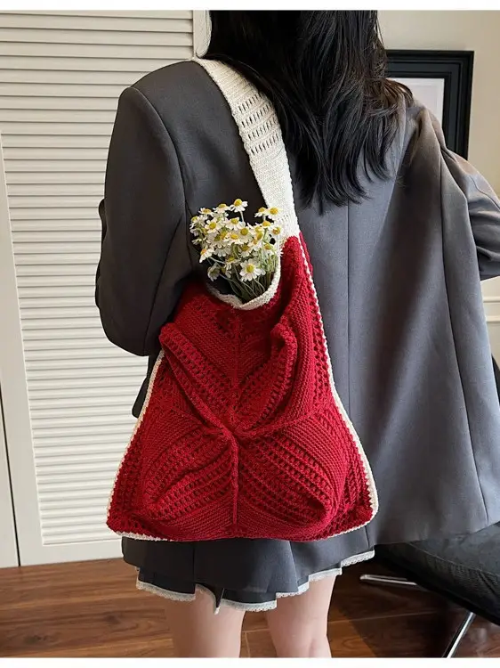 Women's Cross-Crochet Hollow Square Tassel Bag - Image 8