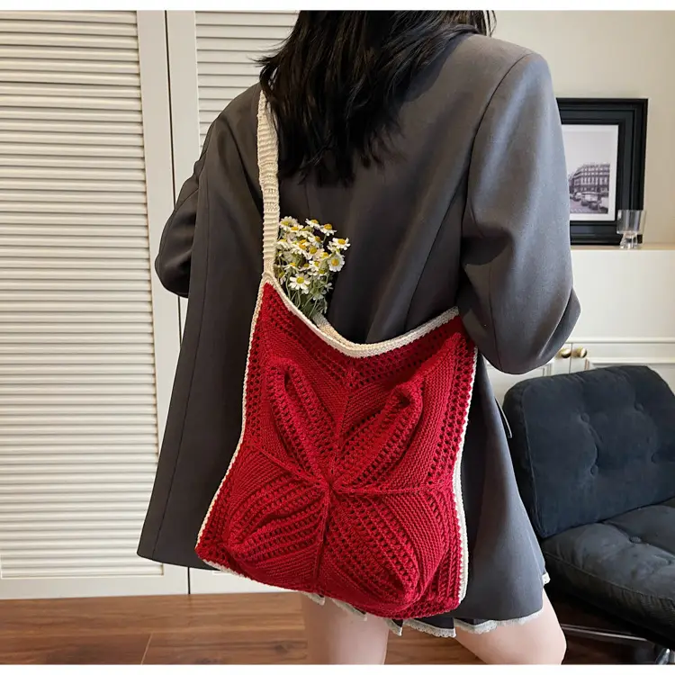 Women's Cross-Crochet Hollow Square Tassel Bag — feature 10