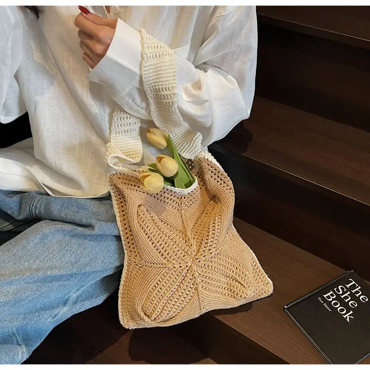 Women's Cross-Crochet Hollow Square Tassel Bag — feature 14